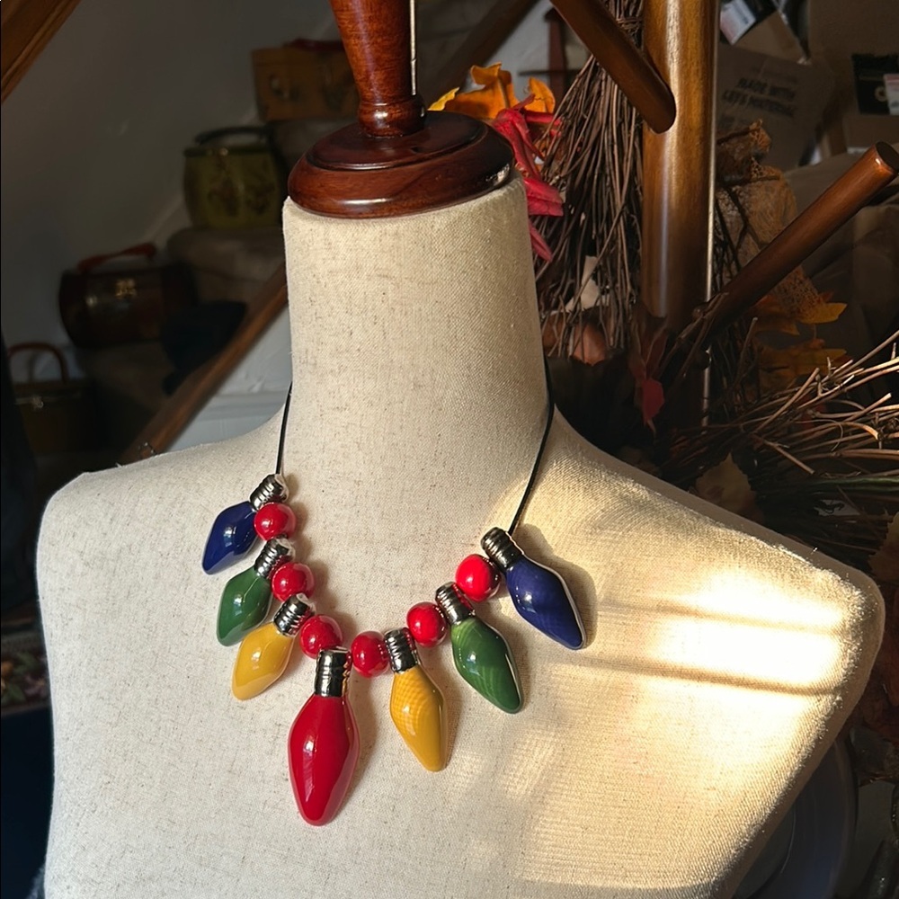 Vintage Beaded Ceramic Light Bulb Necklace